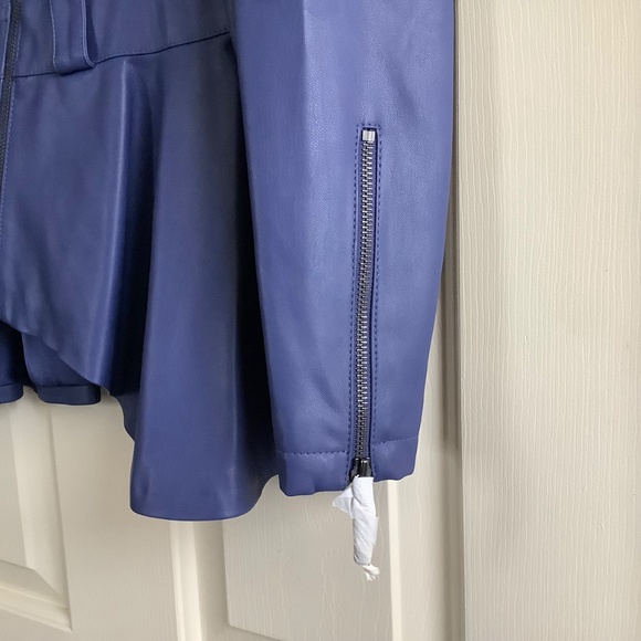 G.I.L.I. Faux Leather Peplum Motorcycle Jacket Deep Cobalt SZ 12 - Picture 14 of 16
